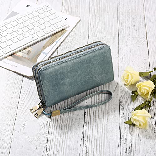 Image of GAEKEAO Wallet for Women Clutch RFID Blocking Wristlet Leather Purse Large Capacity Credit Card Holder with Grip Hand Strap