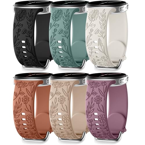 SNBLK Floral Engraved Bands Compatible with Galaxy Watch 8 Band 40mm 44mm/Galaxy Watch 8 Classic Band 46mm 6 Pack Cute Flower Soft Silicone Sport Replacement Strap for Samsung Watch 8 Bands Women Men