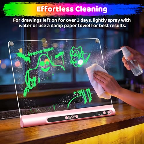 Image of Geokay 16 inch Rechargeable LED Drawing Board, 9-Color Light Modes with Timer & Built-in Stand, Neon Glow Up Dry Erase Doodle Note Pad, Sketching Gift Toy for Kids /Girls /Teens, 6 Markers & Tracing Book