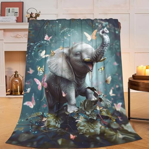 Cute Elephant Blanket Soft Plush Fleece Animal Throw Blanket - Cozy Warm Stuff Blankets Bedding Elephant Gifts for Women Girls Kids Adults 40X50