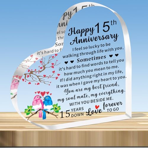 JMIMO Placa acrílica con forma de corazón para 15º aniversario de...