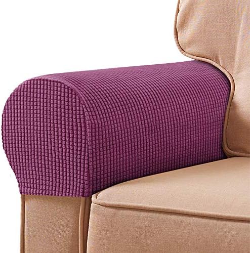 XMNTG Set of 2 Stretch Armrest Covers Jacquard Small Checked Dark Brown Armrest Covers Anti-Stain Washable Arm Covers Furniture Protector Arm Covers for Chairs Sofa Recliner Sofa Couch (Dark Brown)