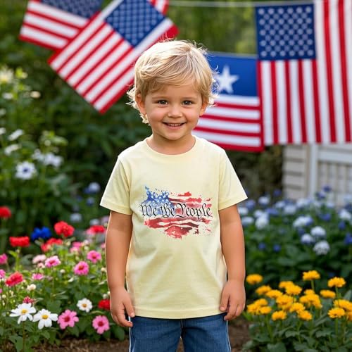 Image of Toddler Boys Girls 4th of July Patriotic American Flag Shirt | We the People Design, Short Sleeve T-Shirt, Memorial Day Tees, Kids