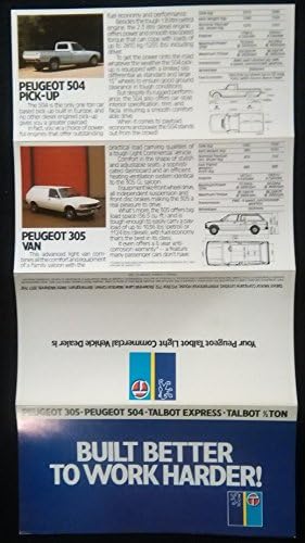 1983-4 PEUGEOT-TALBOT LIGHT COMMERCIAL VEHICLES: 305 VAN, 504 PICK-UP, TALBOT EXPRESS & HALF-TON VAN VINTAGE COLOR SALES BROCHURE FOLDER - BRITISH - GREAT ORIGINAL !! image 5