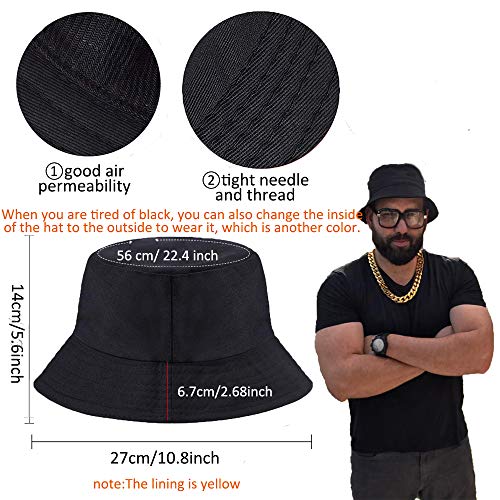 90s Run Dmc Costume 80s Costumes Set for men,Black Bucket Hat Gold Party Chains,Bracelet and DJ Sunglasses 90s Costume Glasses for Birthday Favors,Mens 80s Party and Hip Hop Rapper Theme (black)