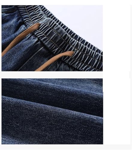 Men's Cotton Drawstring Casual Jeans Blue Elastic Waist Street Wide Leg Jeans3