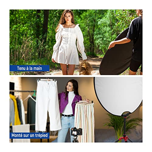 Image of NEEWER 80cm Light Reflector with Handle & 3 /8 inch Thread, 5 in 1 | Foldable Round Light Diffuser, Translucent /Silver /Gold /White /Black for Studio or Outdoor Photo Lighting, RF-80II