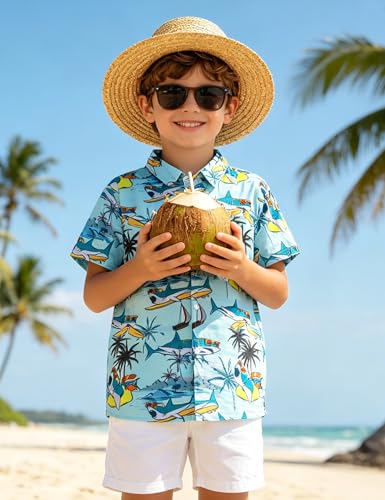 Image of Boys Hawaiian Shirt Kids Button Down Aloha Beach Hawaii Tops 5-14Y