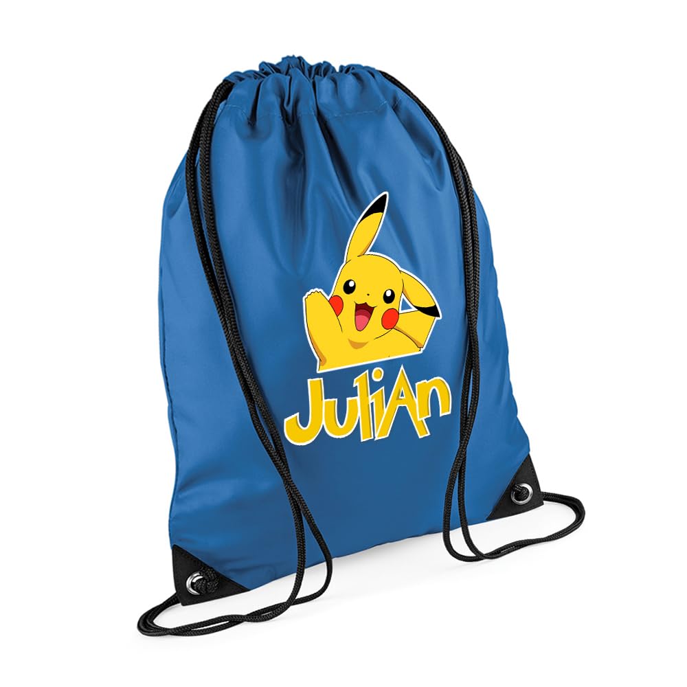 Cartoon Character Gift, Personalised Bag, Gift For Kids, Boy, Girl, Birthday Gift, Back To School, Bagpack, Drawstring Bag, PE Gym Kit, Swimming, Sport Rucksack. (Sapphire Blue)