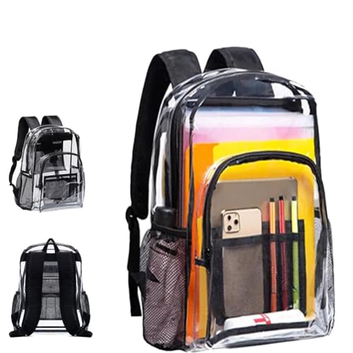 Clear Backpack,Fabric & PVC Transparent Backpack with Reinforced Strap for Women Men,Heavy Duty Transparent Bookbag,Large Capacity Clear Bag,for College Work Travel Concerts