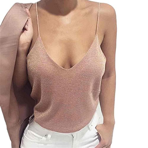 Casual Débardeur Femme, Eté Femmes Sexy Tops Gilet Sexy V Neck Lady Camisole Vêtements, Mode Femmes sans Manches Camisole Tops Solide Débardeur Ba Zha Hei (L, Rose)
