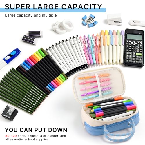 Image of TOPBIDAI Large Pencil Case Pouch School Supplies for Girls Boy Women Men | Big Pencil Bag with 5 Compartments, Easy Grip Handle, Office College School Pencil Box