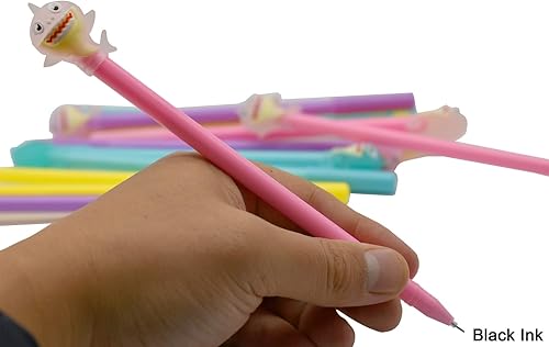 Miniatura 5 de Maydahui 12 bolígrafos de gel de tiburón de dibujos animados, lindos bolígrafos de pez delfín, tinta negra para estudiantes, papelería, suministros
