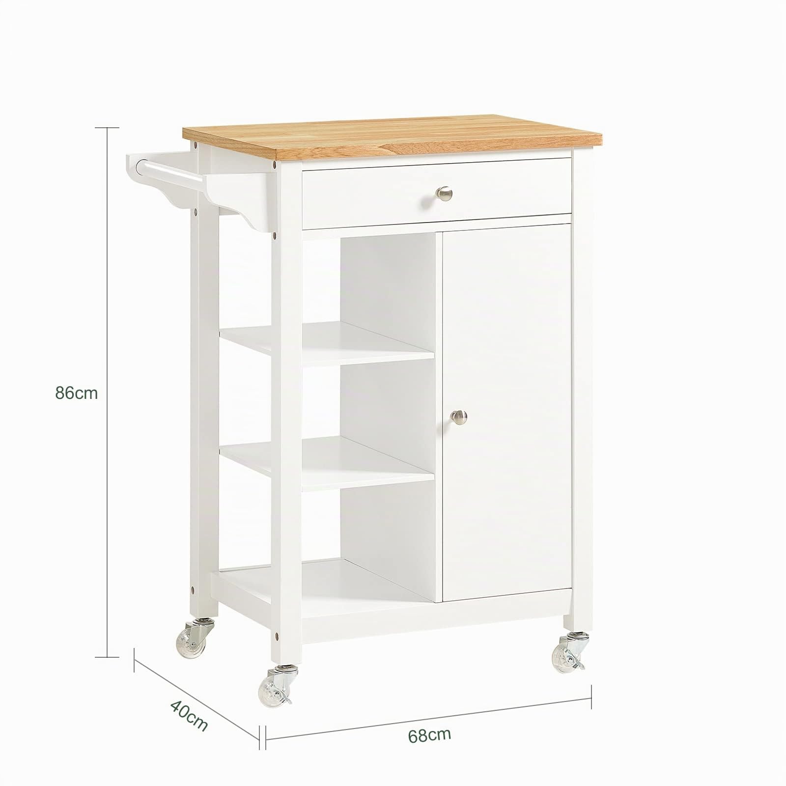 SoBuy Desserte roulante, 4 Roues, 3 étagères & Porte-Serviettes, 68x86x40cm