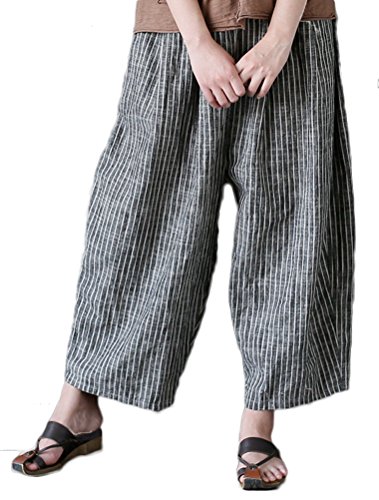 Laovanln Women's Linen Pants Summer Casual Loose Harem Pant Elastic Waist Wide Leg Baggy Trousers with Pockets