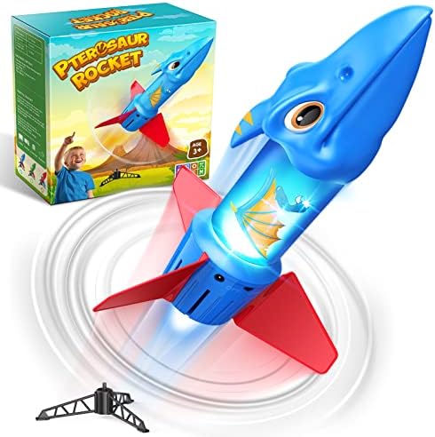 Delighkidz Dinosaur Rocket Toys for Kids 3-5 Dino Electric Rocket Launcher for Kids Outdoor Toys for 3 4 5 6 7 Year Old Boys Cool Birthday Gifts Toys Age 3+ Year Old Boy Backyard Games Outside Toy