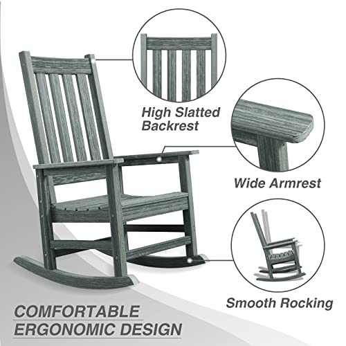 Acuel Rocking Chair Outdoor, Oversize Hdpe Patio Rocker Chairs, Weather Resistant 350Lbs Heavy Duty Rocking Chair With High Back For Backyard, Porch, Fire Pit, Garden And Indoor (Grey, 2 Pcs) #TOP3