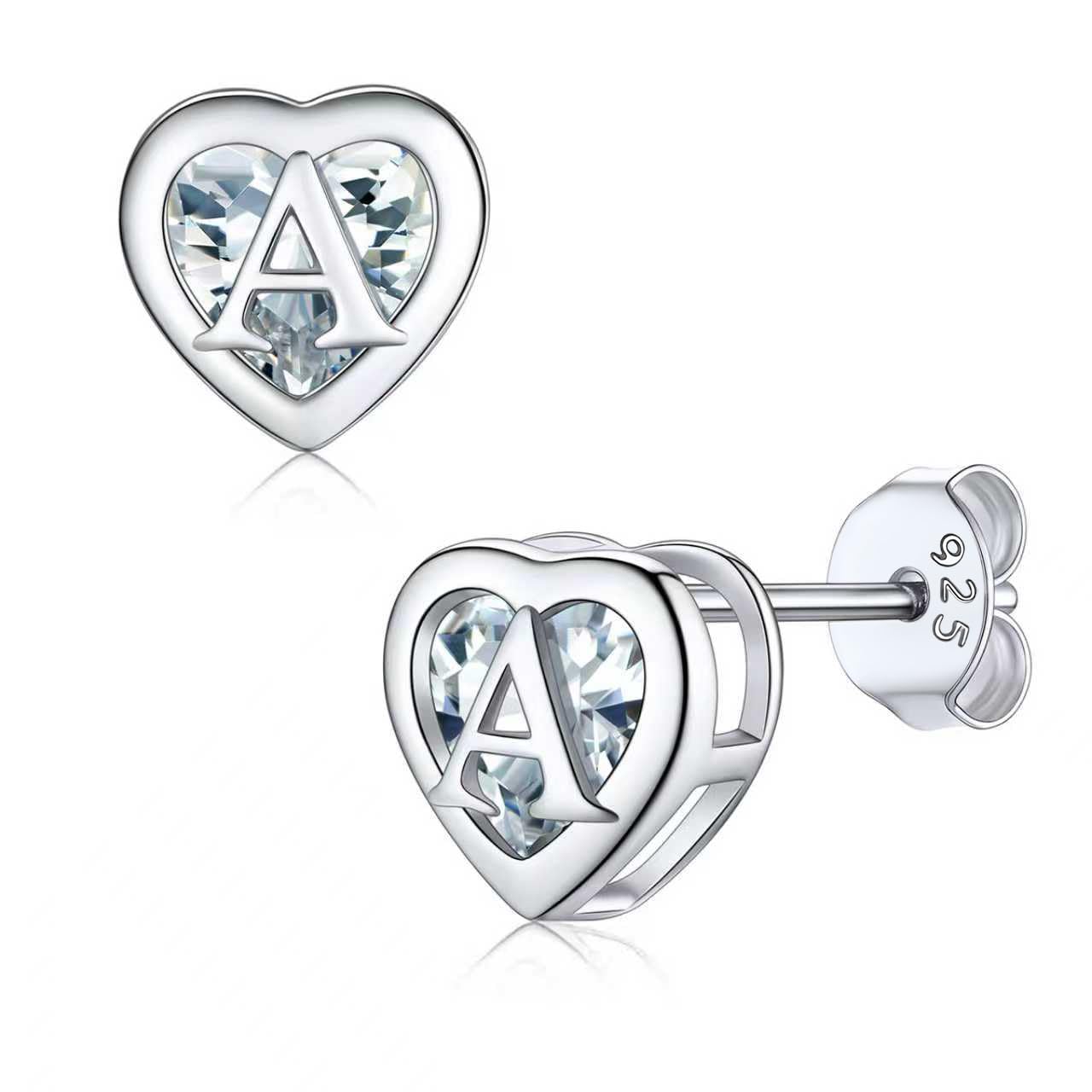 Supcare Damen Herz Buchstaben Ohrringe 925 Sterling Silber Ohrringe Kinder Zirkonia Initiale A-Z Alphabet Ohrstecker Ohr Piercing Earrings Ohrschmuck Accessoire für Weihnacht Valentinstag