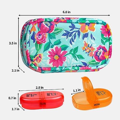 Image of Serfeymi Weekly Travel Pill Organizer 2 Times A Day AM PM Upgraded Rainbow Pill Box 7 Day with Portable Zipper PU Leather Pill Case, Medicine Organizer for Pills, Vitamins, Fish Oils - Green-01