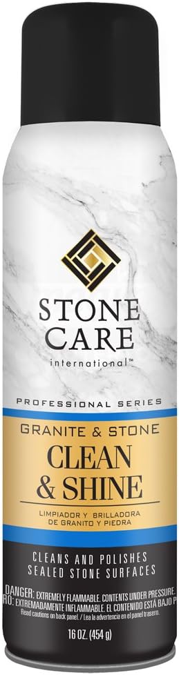 Stone Care International Granite and Stone Cleaner and Polish - 16 Ounce - Shine Aerosol for Granite Marble Soapstone Quartz Quartzite Slate Limestone Corian Laminate Tile Countertop