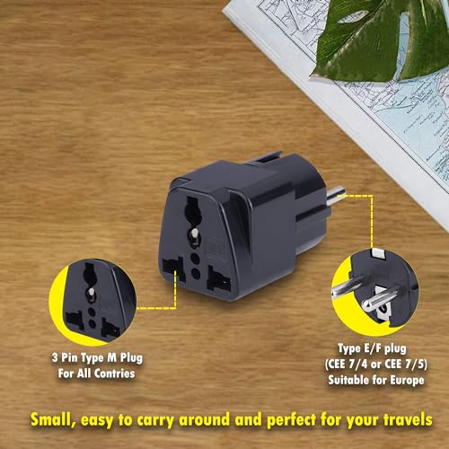 Image of MX India to Europe Travel Adapter Plug, Type E /F Schuko European Plug Adapter, India 3 Pin to EU Socket Converter for Mobile, Laptop, Tablet, Camera Chargers, Business & Holiday Travel