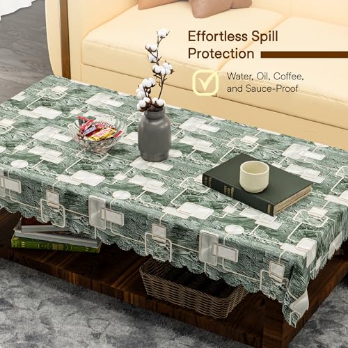 Image of Kuber Industries 36x54 Inch PVC Center Table Cover 4 Seater for Living Room and Home Decor | Waterproof and Anti-Slip Teapoy Cover | Table Protector Sheet | Check Circle - Grey