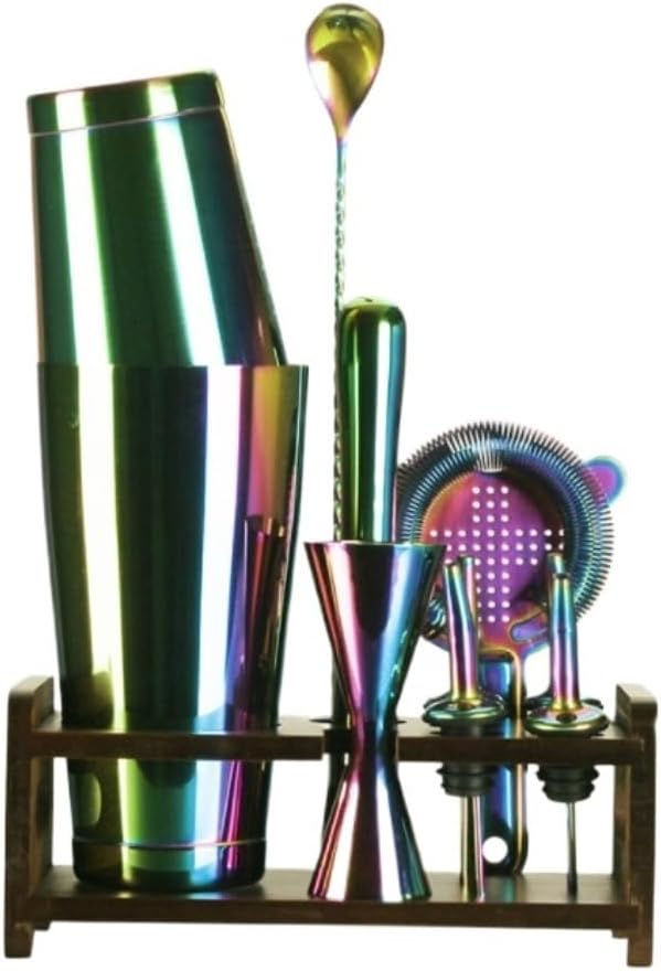 Set de Coctelera Boston 10 Piezas Acero Inoxidable con Estante