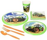 Farm Tractor Birthday Party Supply Pack! Bundle Includes Paper Plates, Napkins, Cups & Silverware for 8 Guests