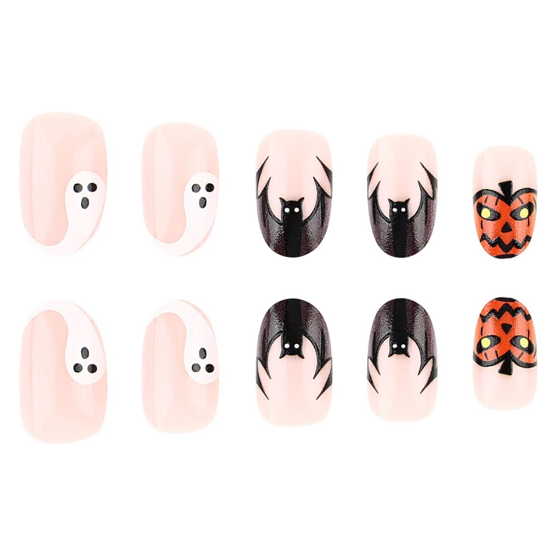 Cubahop 24PCS Halloween Press on Nails Short Fake Nails Pumpkin Ghost Design Cute Cosplay False Nails Glossy Nails for Women (Pink - Image 2