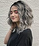 GNIMEGIL Ombre Grey Curly Short Bob Synthetic Wig for Women Girls Daily Party Halloween Wig (Fits...