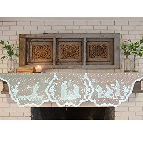 Lace Mantle Scarf For Christmas Winter Holiday Fireplace Decorations - White Christian Jesus Cover Decorations For Home Living Room #TOP6