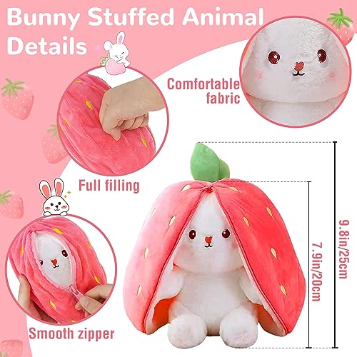 TOGETDREAM Osterhase Plüschtier, 25CM Karotte Erdbeer Kuscheltier Kawaii Hase Stofftier Hasen Verstecken Und Suchen Ausgestopftes Spielzeug Geburtstagsgeschenk für über12+ Kinder (Erdbeer)