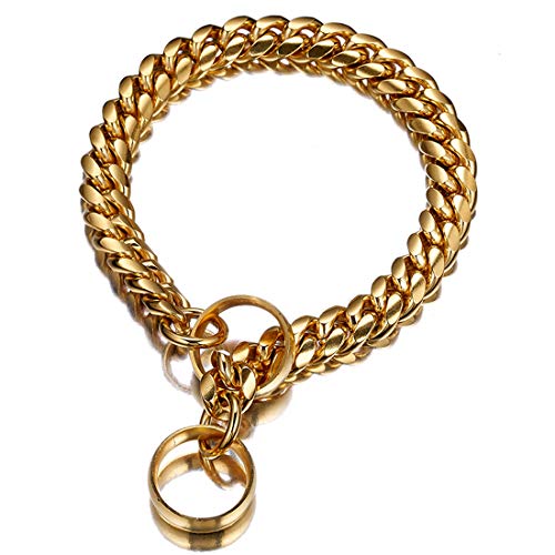 UTOPIAY 14mm Dog Stainless Steel Choke Chain Hip Hop Gold Pet 316L Choker Collar Cuban Curb Necklace Training Slip Collar 12-30 ,26inch