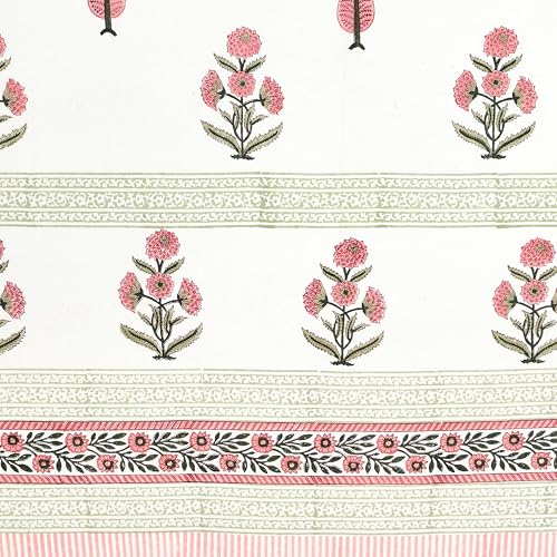 Image of BLOCKS OF INDIA Blackout Hand Block Printed Cotton Daylight Curtains with Eyelets(Set of 2 Curtains) (Block 8, 7 Feet /Door), Pink, White