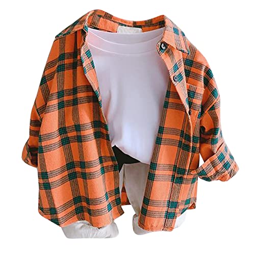 Toddler Boys Girls Flannel Shirt Jacket Plaid Long Sleeve Lapel Button Down Shacket Kids Cardigan Shirts Fall Coats