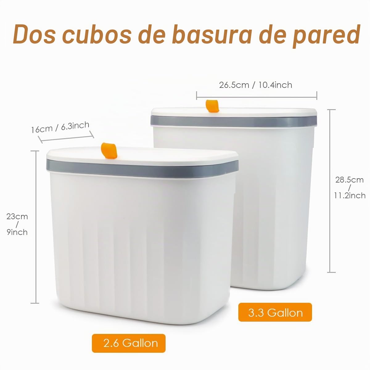 JUVEL Juego de papeleras colgantes para la cocina con tapa, 10L+8L papeleras de compost para la encimera o debajo del fregadero, papelera de plástico montada en la pared para baño/autocaravana