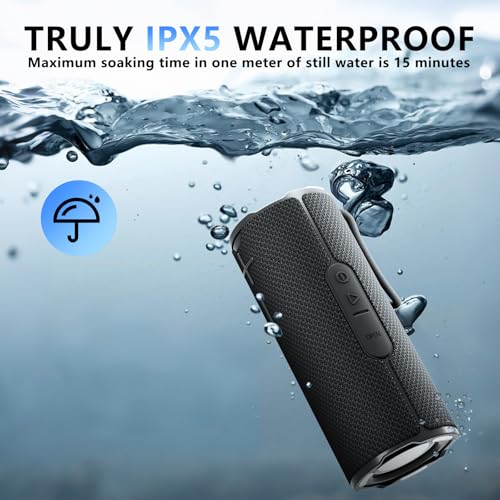 Image of BYANDBY Bluetooth Speaker with IPX5 Waterproof 2 Portable, Long Playtime, Wireless Stereo Pairing, 12W Stereo Sound, BT 5.3, Bassup, Electronics for Home, Shower, Outdoors, Travel(Black)