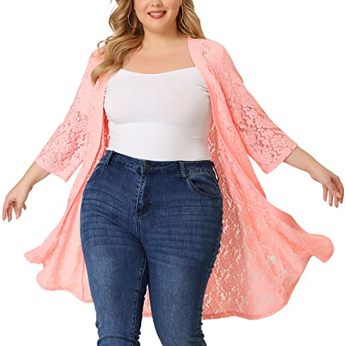 Image of Agnes Orinda Women Plus Size Lace Cardigan 3 /4 Sleeve Cover Up Jacket