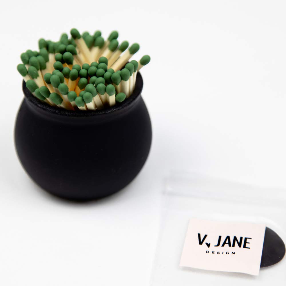 V JANE DESIGN Ceramic Match Striker, Black Matchstick Holder with