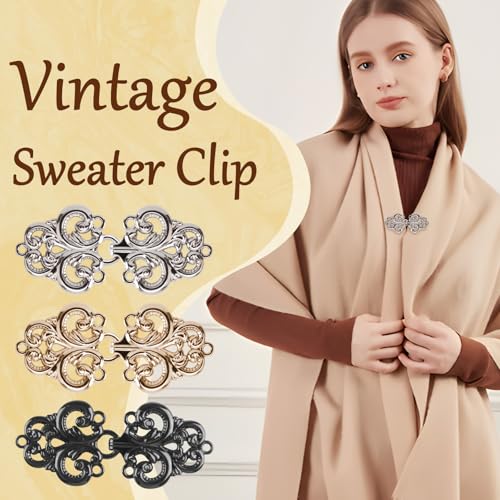 WANDIC Cloak Clasp Verschlussverschlüsse, 2 Paare Swirl Flower Cape Verschlüsse Nähen auf Haken und Augen Cardigan Clip, Silber (Nötig zu Nähen)