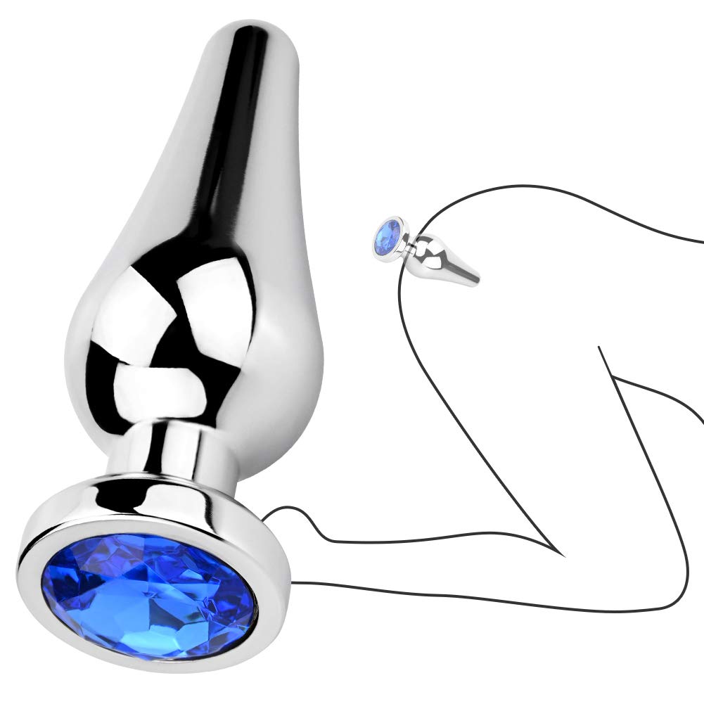 Roluck Juego de tapones anales con Stoss Set Pequeño, Mediano, Grande Buttplug Kit con Fantásticos colores Diamantes Fetisch (Azul, Juego de 3 piezas)