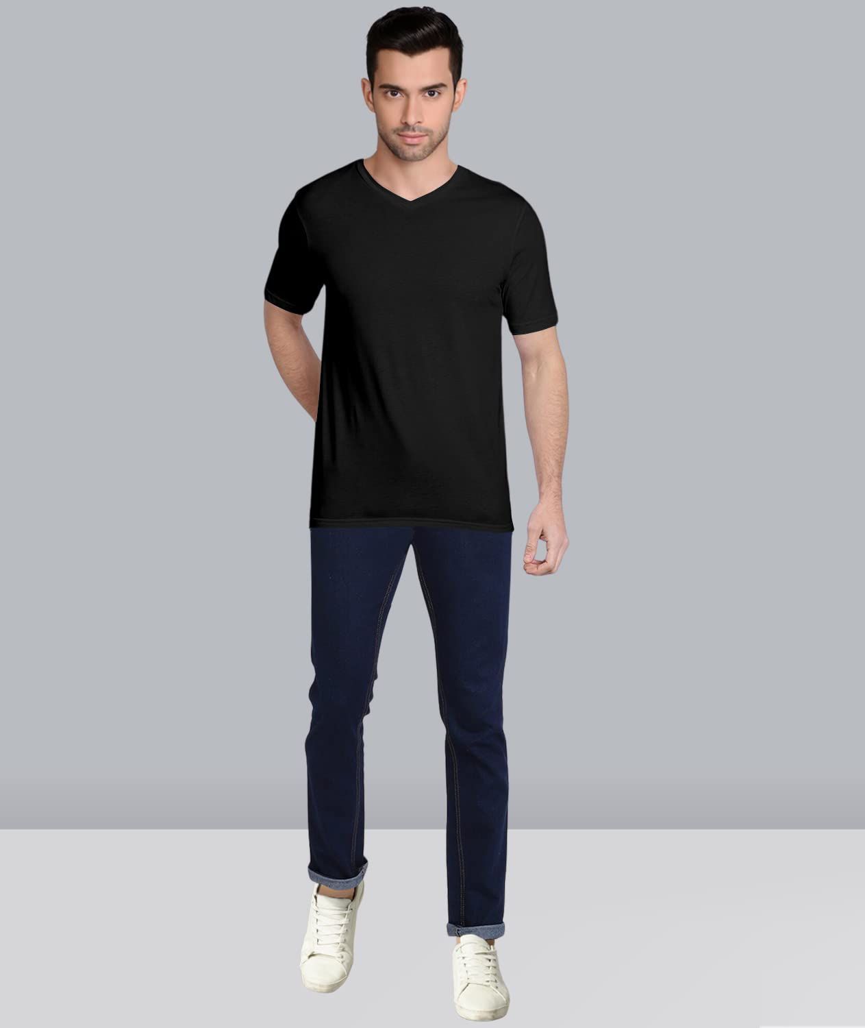TVP Fashions Premium Plain Men V Neck Half Sleeves Festive,Offer,Discount,Sale,Limited Edition, Trendy, Trending Tees and Tshirts. (Black_Medium) 4