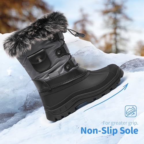 DREAM PAIRS Girls Snow Waterproof Winter Boots,Grey/Black,13 Little Kid - image 4