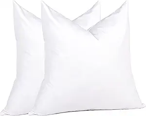 puredown® Feather Throw Pillow Inserts 22 x 22 (Pack of 2, White), Big Throw Pillows for Floor, Couch, Bed, Machine Washable