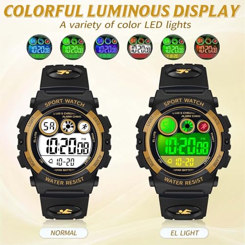 Image of Dayllon Kids Digital Watch,Boys Digital Outdoor Sport Waterproof Watch,with Calendar 12 /24H Alarm 7 Colorful Backlight Stopwatch Wristwatch for 3-15 Years Old