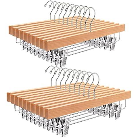 Amber Home Wooden Pants Hangers with Clips Cover