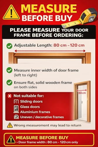 Image of Heavy Duty Door Security Bar Adjustable 80-120 cm | Stainless Steel Safety Lock for Main Door | Additional Lock to Door| Drill /Hammer Fixed |Extra Door Protection
