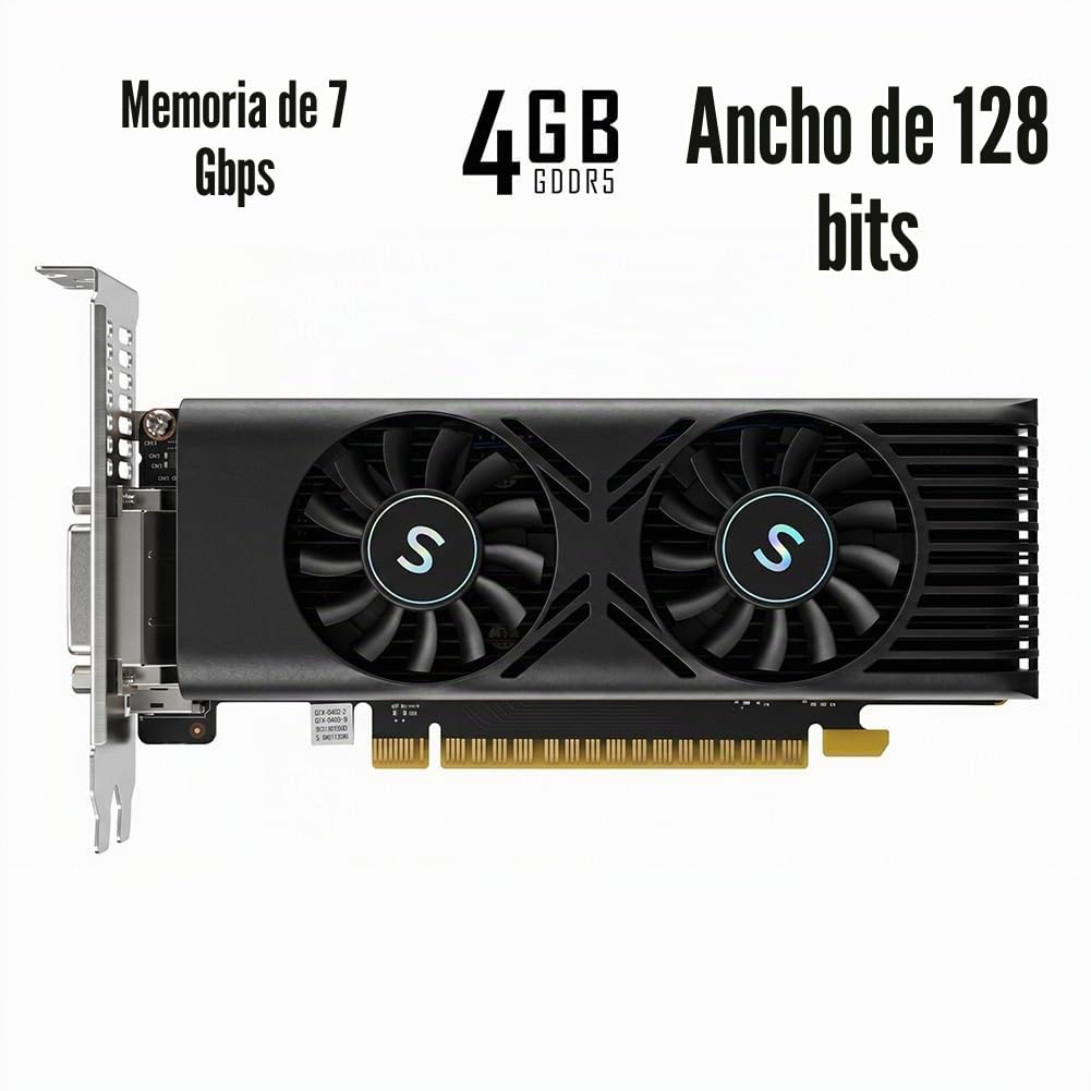 GTX 1050 Tarjeta Gráfica para PC, 4GB GDDR5 128-bit, HDMI DisplayPort DVI-D, Computer GPU, Tarjeta de Video, PCI Express x16, DirectX 12