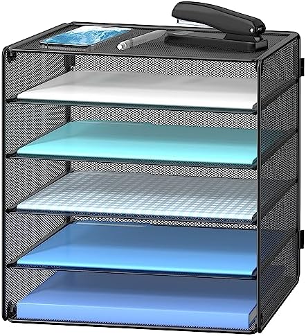 DALTACK Paper Organizer for Desk, 5-Tier Desk Organizer Tray, Paper Organizer Storage, Paper Tray Organizer for Home Office School, Black