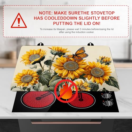 Image of Stove Top Cover Retro Flower Gas Stove Top Cover for Home Decoration Kitchen Pad Non-Stick Washable Cooktop Covers Countertop Protector Keep Stove Clean 28 inchx20 inch (sunflower-1)